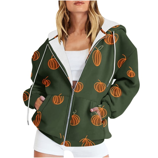 Chandails à Capuche Zippés pour Femmes Rabais de 50 % en Liquidation Blouse Imprimée Mode Hauts à Manches Longues Chandail Poches à Capuche