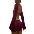 thumbnail image 4 of Fortune Women Knitted Cutout Short Dress Summer Backless Long Sleeve Wrapped Mini Dresses, 4 of 8