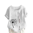 thumbnail image 2 of Jusqu'à 50 % de Rabais Horkkom Chemises à Manches Courtes pour Femmes Été Grande Taille Chemises en Lin Décontractées Col Rond Imprimé Floral Hauts Amples, 2 of 4