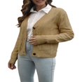 thumbnail image 4 of Women‘s Long Sleeve Cable Knit Sweater Open Front Cardigan Button Loose Outerwear Wheat Yellow S, 4 of 7