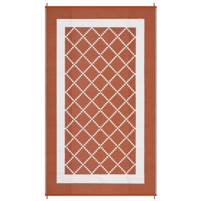 Tapis d'Extérieur Réversible Imperméable 9 X 12 Pi – Tapis Moderne en Paille Plastique Terre Cuite Orange/blanc, Résistant aux UV, Facile à Nettoyer, Pliable, avec 4 Piquets et Sac Portable – Norme US
