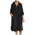 thumbnail image 2 of Sentmoon Plus Size Spring Dress Collar Long Sleeve Linen Dresses for Women 2026 Solid Color Relaxed Fit Button Sun Dresses Women Streetwear Beach Essentials for Casual Wear and Everyday, 2 of 6