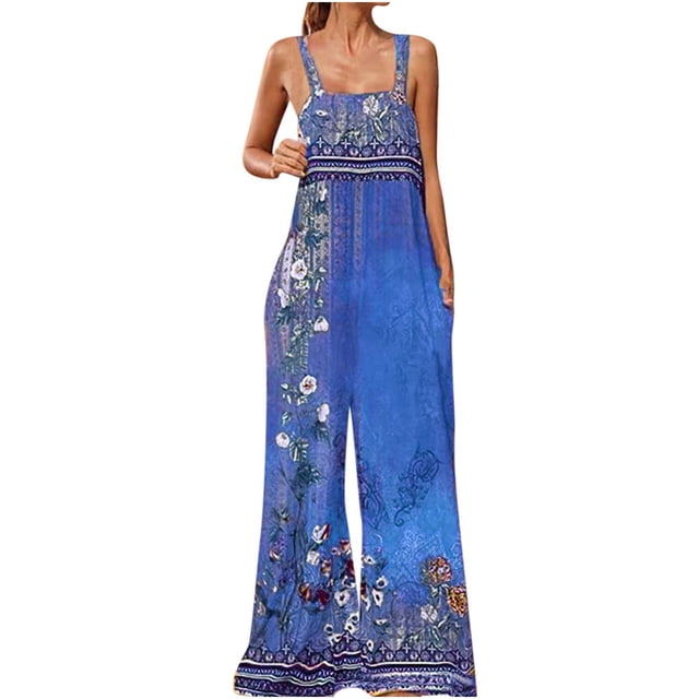 Penkiiy Combinaisons pour Femmes Mode Combinaison à Bretelles pour Femmes Printemps et Été Nouvelle Imprimé Combinaison Décontractée pour Femmes Bleu 3TG Combinaisons
