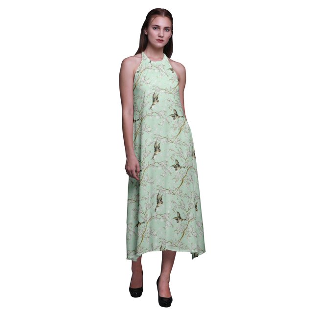 Bimba Robe de Plage Longue Dos Nu à Col Licou Imprimée pour Femmes, Rayondress-Xxx-Grand
