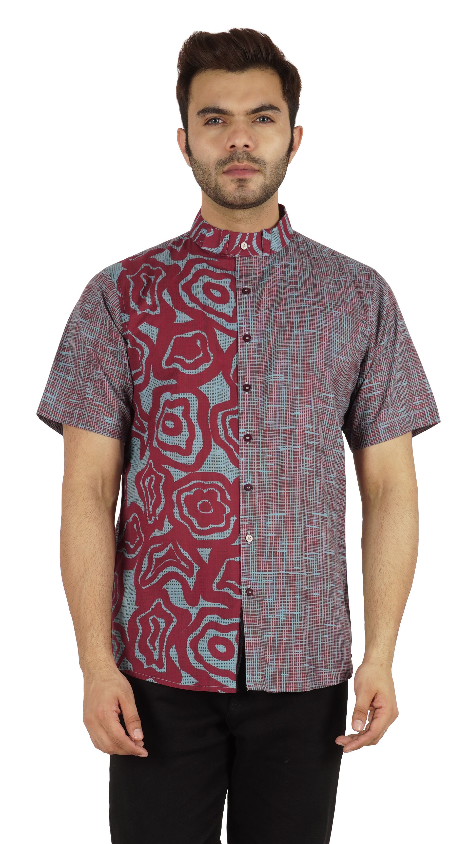 Inkmeso Mens Printed Designer Mandarin Collar Asian Shirt Casual Relaxed-Fit Button Down Shirts