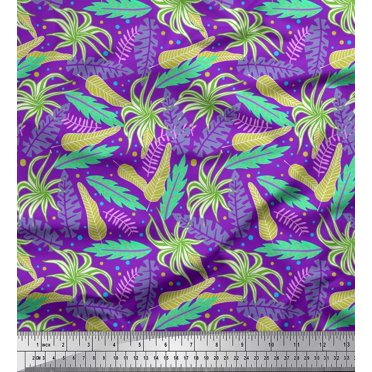 Soimoi Polyester Crepe Fabric Dot & Leaves Artistic Fabric Prints by Yard 52 Inch Wide