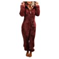 thumbnail image 1 of Combinaison Pyjama à Capuche à Manches Longues pour Femmes, Décontractée, Chaude pour l'Hiver, Tenue de Nuit - Rouge TTTG, 1 of 6