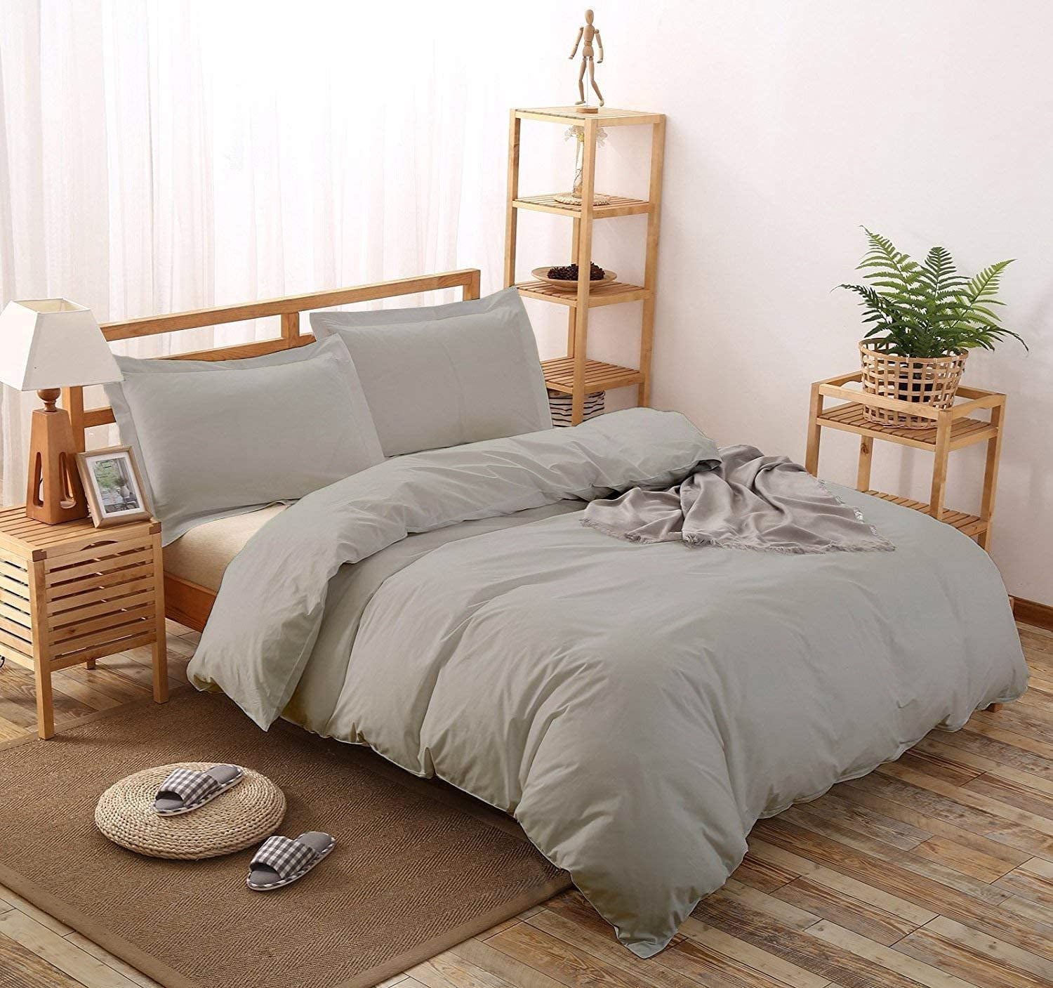 LinenHouse Duvet Cover Set Over Size King 120'' x 98'' Size with Zipper Closure & Corner Ties, Ultra Silky Soft Premium 100% Natural Cotton 1000 Thread Count -Silver Grey Solid