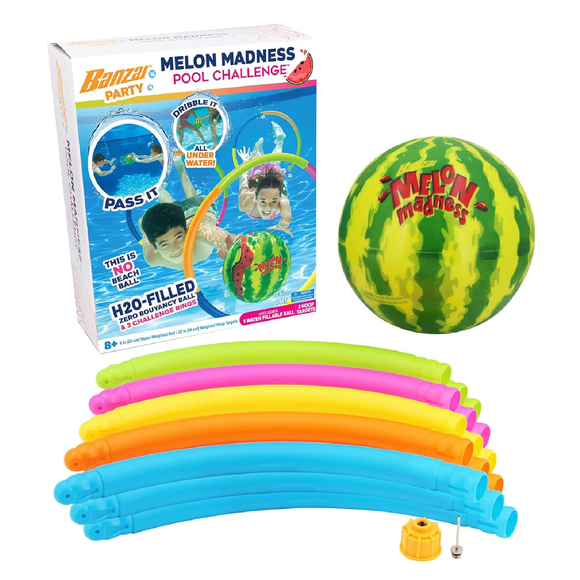 Banzai Melon Madness Balle de Défi sous-Marine Remplie d'Eau avec Cerceau de Cible