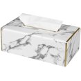 thumbnail image 1 of ORUYROP Leather Tissue Box Holder-Waterproof Rectangular Tissue Box Cover Vintage Napkin Paper Holder for Home,Office&Car Decor (White Marble with Golden Rim), 1 of 5
