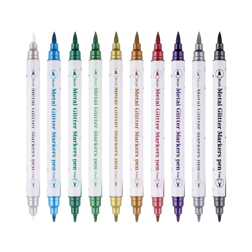 LUVCLS 10 Pack Dual-Tip Temporary Tattoo Pens, Water-Based Soft Brush Body Paint Markers for DIY Art, Waterproof & Easy Clean Skin Marker Set