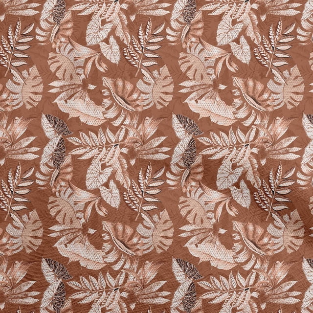oneOone Cotton Poplin Twill Rust Brown Fabric Tropical Leaf Sewing Craft Projects Fabric Prints By Yard 56 Inch Wide