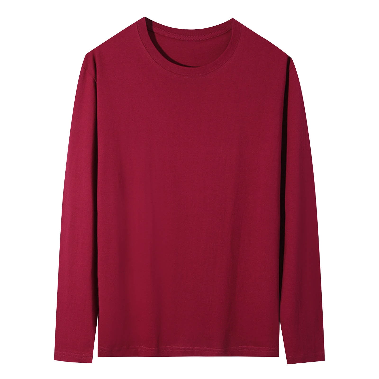 Viluyesy Mens T Shirt Long Sleeve Shirts For Men Plus Size Roundneck Solid Tops Stretch Soft Casual Lightweight Mens Basic Tee Red M