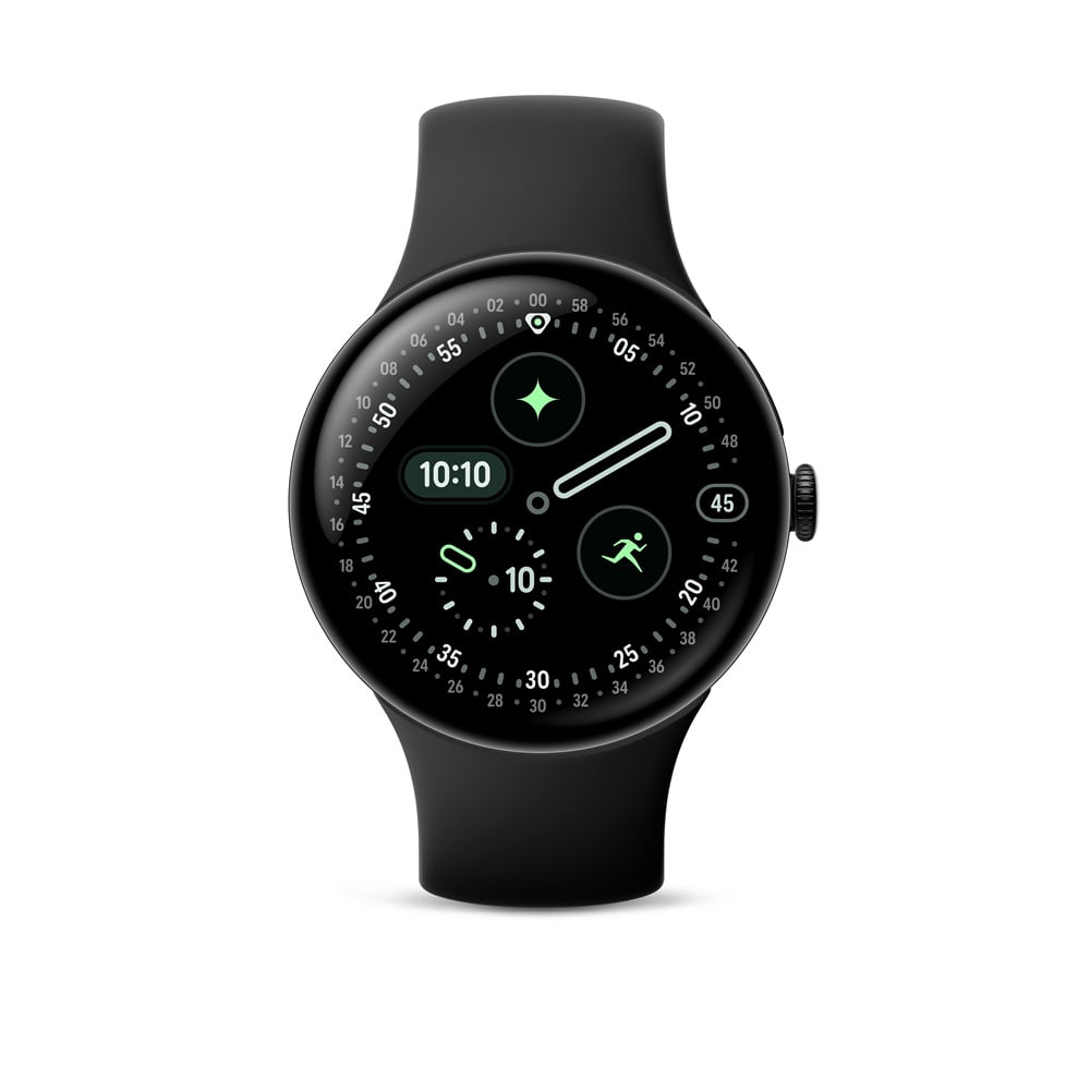 Google Pixel Watch 4 (WiFi), 45mm Matte Black Aluminum Case with Obsidian Active Band