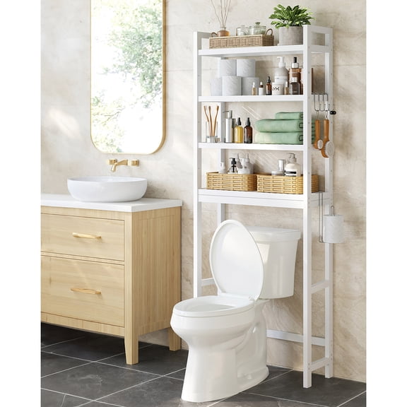 SONGMICS Rangement au-Dessus de la Toilette Organisateur de Salle de Bain Étagère de Toilette avec Tablette Ajustable, Blanc Nuage UBTS041W01