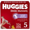 thumbnail image 1 of Huggies Little Movers Baby Diapers, Mega colossal pack, Size 5 (27+ lbs), 104 Count, 1 of 9