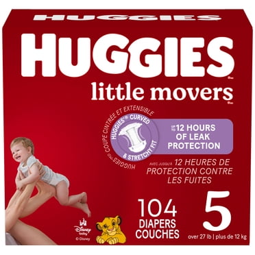 Huggies Little Movers Baby Diapers, Mega colossal pack, Size 5 (27+ lbs), 104 Count