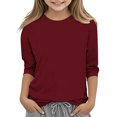 thumbnail image 2 of Plebaso Garçons Filles T-Shirts à Manches 3/4 Col Rond Blouse T-Shirt Basique Hauts Décontractés Unis T-Shirts Légers, 2 of 5