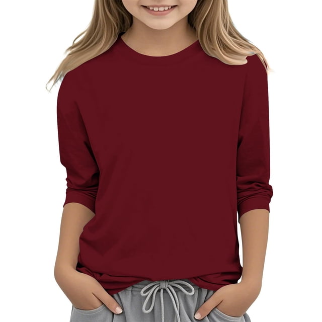 asjyhkr 3-12 Ans Garçons Filles Chemises Col Rond Manches 3/4 Chandail Extensible Léger Confortable Doux Respirant Décontracté Extérieur Jouer Tops d'Entraînement, Taille 110-160