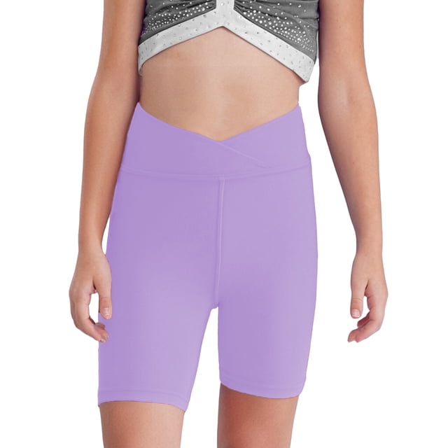 Doomiva Girls Athletic Swim Shorts Solid Color Shorts Sport Cheer Workout Running Light Purple 120