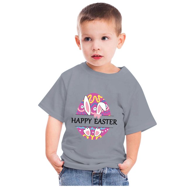 EGNMCR Blouses & Chemises à Manches Courtes Col Rond pour Tout-Petits Garçons Filles Mode Imprimé Ufs de Lapin de Pâques