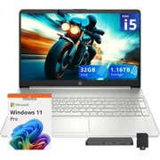 HP 15.6" FHD Laptop, Intel i5-1135G7, 1.16TB Storage(1TB SSD +160GB Docking Station Set), 32GB DDR4 RAM,Intel Iris Xe Graphics, Win 11 Pro, Silver