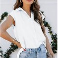 thumbnail image 4 of Timegard Womens Shirts Cap Sleeve Button up Lapel Neck Loose Comfy Solid Color Casual Work Tee Tops, 4 of 7