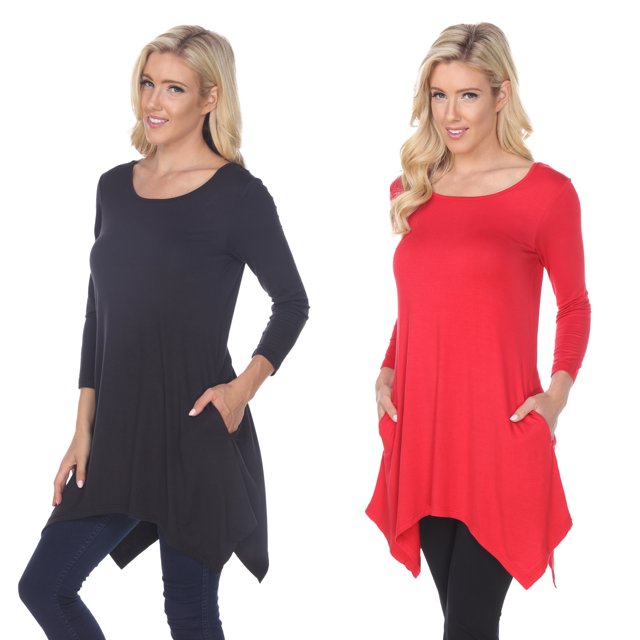 White Mark Haut Tunique pour Femmes, Lot de 2, Makayla Noir à Manches 3/4