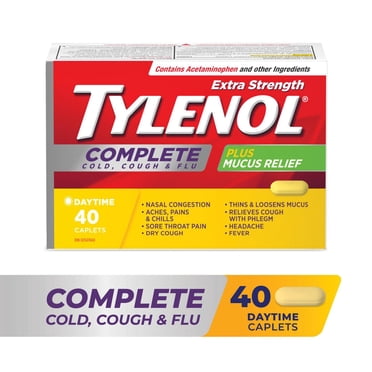 Tylenol Extra Strength Complete Cold, Cough & Flu Relief Day, 40 Caplets