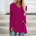 thumbnail image 2 of KIHOUT Spring Winter Womens Tops Solid Color T-shirt Long Sleeves Blouse V-Neck Casual Mid-Length Blouse Tops, 2 of 5
