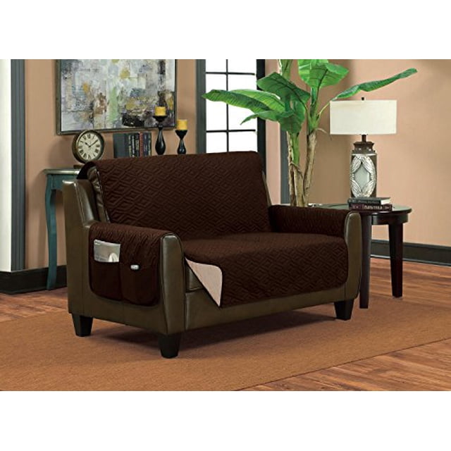 Classic Reversible Quilted Waterproof Furniture Protector Diamond Design (Loveseat, Brown/ Beige)