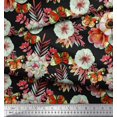 thumbnail image 2 of Soimoi Orange Rayon Fabric Leaves,Insect & Anemone Flower Printed Fabric 1 Yard 56 Inch Wide, 2 of 3