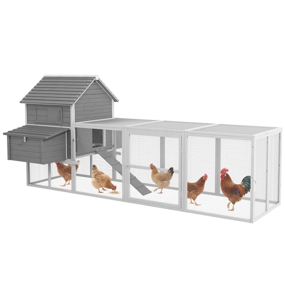 PawHut Wooden Chicken Coop with Nesting Boxes, Run for 4-6 Chickens
