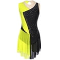 thumbnail image 3 of RUNQHUI Robe de Patinage Artistique pour Femmes avec Strass Brillants, Justaucorps de Danse Lyrique pour Compétition, Jaune Fluorescent m, 3 of 7