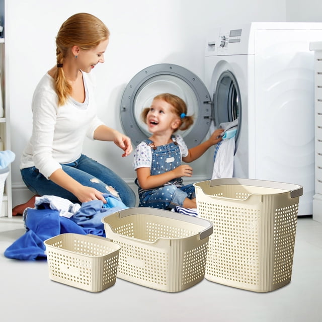 Dianli Laundry Hamper Partitioned Laundry Basket Organizer Collapsible Large 3-Compartment Dirty Clothes Storage Rack With Handles Removable Dividers for Bathroom Dorm Storage Basket