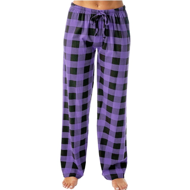 Dealovy Pajama Pants for Women High Waisted Plaid Pjs Bottoms Drawstring Color Block Comfy Lounge Trousers
