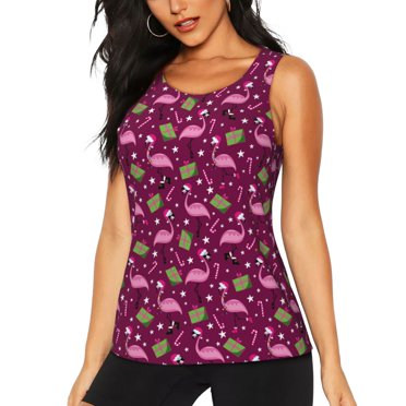 Vsdgher Débardeur à Imprimé Flamants Roses Festifs, Brassière de Sport pour Femmes, Séchage Rapide, Haut d'Entraînement et de Course, Débardeur - X-Grand