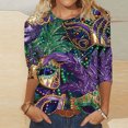 thumbnail image 2 of Penkiiy Blouse Carnaval pour Femmes Mardi Gras Mode Imprimée Décontractée Col Rond Manches 3/4 T-shirt Blouse L Multicolore, 2 of 5