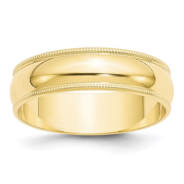 10KY 6mm LTW Milgrain Half Round Band Size 8.5 Size 8.5