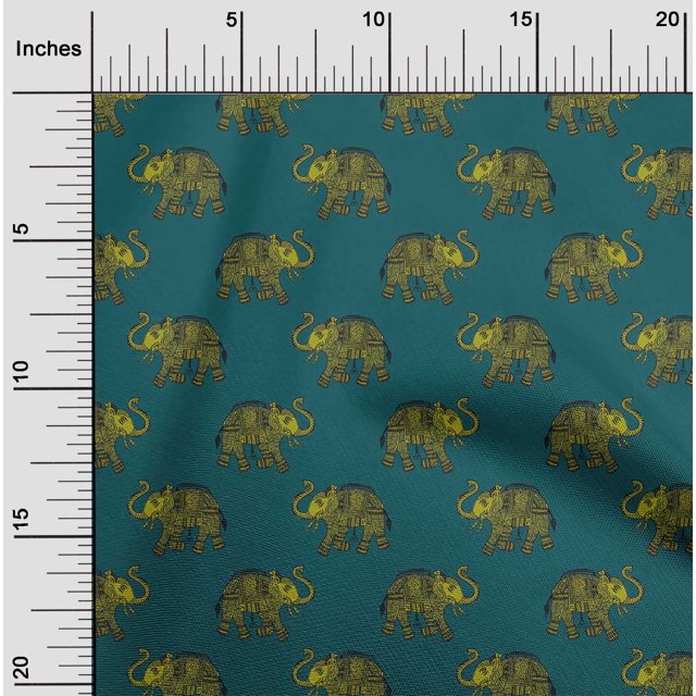 oneOone Cotton Cambric Fabric Elephant Block Printed Craft Fabric BTY 56 Inch Wide