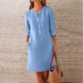thumbnail image 2 of Meichang Robe en Lin et Coton pour Femmes, Robe Chemise à Demi-Boutonnage, Manches Longues, Col Rond, Robe Courte Chic Décontractée, Automne, Coupe Ample, Robe de Travail avec Poches, 2 of 6