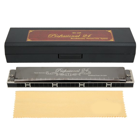 Harmonica Diatonique Mouthorgan, Harmonica Professionnel à 24 Trous Facile à Utiliser, Harpe à Plaque de Base en Laiton, Fournitures Musicales pour Spectacle à la Maison Touche D Noir