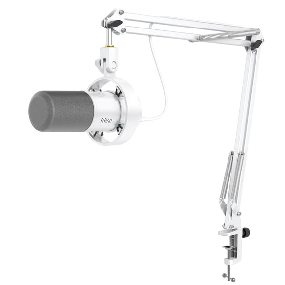 FIFINE Microphone Dynamique avec Bras Articulé, Microphone XLR de Studio pour Voix, Kit de Micro USB pour Balado pour PC avec Bouton de Sourdine, Bouton de Volume, Prise pour Casque, pour S