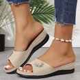 thumbnail image 4 of Flower Wedge Slides Sandals for Women 2025 with Arch Support Comfortable Peep Toe Platform Dress Slip on, 4 of 6
