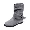 thumbnail image 1 of XZNGL Bottes Cheville pour Femmes d'Hiver Plates en Cuir à Boucle, en Suède, à Fermeture Éclair, Bout Rond, 1 of 8