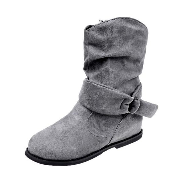 XZNGL Bottes Cheville pour Femmes d'Hiver Plates en Cuir à Boucle, en Suède, à Fermeture Éclair, Bout Rond