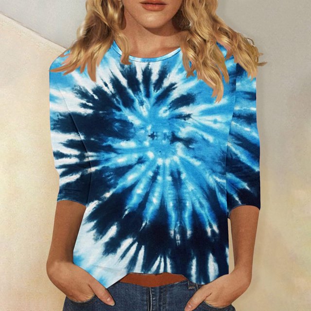 RXIRUCGD T-shirt Mode Imprimé Col Rond Manches 3/4 pour Femme, Bleu Ciel, Taille : m