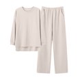 thumbnail image 3 of Yuyuzo Ensemble de Pyjama pour Femmes 2 Pcs Col Ras du Cou Manches Longues Haut à Enfiler Vêtement de Nuit Pantalon à Jambe Grand Ensembles de Pjs Tenue d'Intérieur, 3 of 5