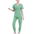 thumbnail image 1 of Ensemble de Sarrau Jogger Médical pour Femmes, Tenue d'Été 2 Pcs, Uniforme d'Infirmière, Hauts à Manches Courtes, Pantalons Cargo, Uniformes de Travail, Vert, TG, 1 of 3
