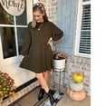 thumbnail image 4 of Jupe en Tricot Côtelé pour Femmes, Manches Lanterne, Col Rond, Robe Courte, Chandail-Over, Jupe Chandail avec Poches, Automne Hiver, Jupe du Bas, 4 of 5